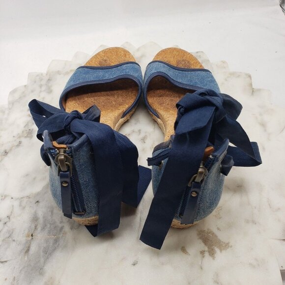 UGG Australia Amell Open Toe Canvas Lace Up Espadrille Wedge 1014955 Blue Sz 8.5 - Picture 5 of 14